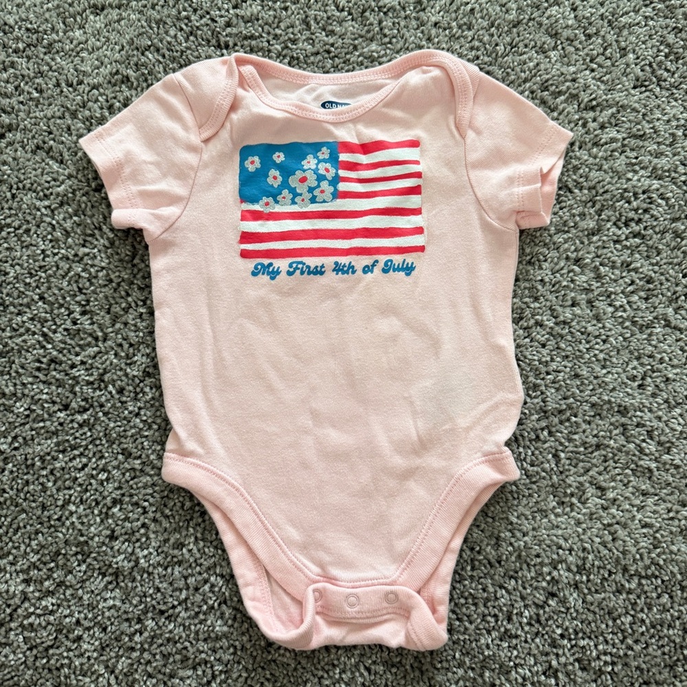 Old Navy Pink 'My First 4th of July' Flag Baby Bodysuit